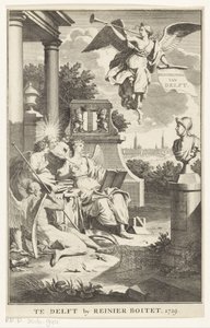 Allegori av Delft Beskrivelse av Delft (tittel på objekt) Tittelside for: S.n., Beschryving der stadt Delft, 1729 av Anonymous