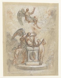 Allegorisk representasjon med Tid og andre figurer rundt et monument eller alter av Anonymous
