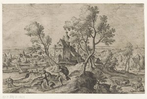 Apollo forfølger Daphne Landskap med mytologiske og bibelske scener (serietittel) av Anonymous