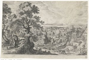 Apollo går med en ung kvinne Landskap med mytologiske og bibelske scener (serietittel) av Anonymous
