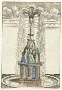 Bassin met berg i rond bassin Architectura Curiosa Nova (serietittel) av Anonymous