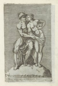Beeldengroep met Mercurius en en godin Statue av Merkur som omfavner en kvinne i det farnesiske palasset (tittel på objekt) Antikke skulpturer i Roma (serietittel) Ikoner av de gamle statuene av byen Roma som er sett på offentlige steder (serietittel) av Anonymous
