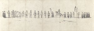 Begravelse av avdøde kong Willem II i Delft 4. april 1849 (side 3) Fem sammenhengende ark av begravelsesfølget til William II i 1849 (serietittel) av Anonymous