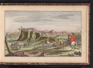 Beleiring av Verua, ca. 1702 Verua festning. Etter en utmattende beleiring og tappert forsvar på seks måneder overga seg til franskmennene den 8. april (tittel på objekt) av Anonymous