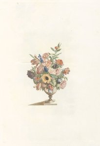 Blomstervase med solsikke og tulipaner av Anonymous