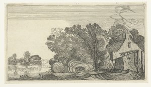 Gård blant trær ved en elv Landskap etter Esaias van de Velde (serietittel) av Anonymous