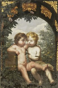 Kristen allegori med to barn med en bibel og en slange av Anonymous
