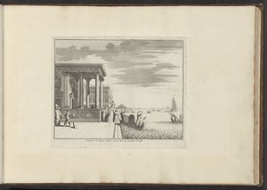 Damer av adelen venter på en gondol i Venezia Kommentar les Femmes Nobles entrent dans les Gondoles à Venise (tittel på objekt) Palasser og monumenter i Venezia, Livorno, Napoli og Roma (serietittel) av Anonymous
