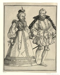 Dansende adelsmann og kvinne i tysk hoffdrakt Ball (serietittel) av Anonymous