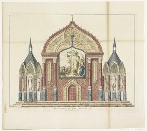 Ødeleggelsen av den gamle grunnloven, dekorasjon på smørmarkedet, 1795 Den ødelagte gamle grunnloven, på smørmarkedet Femten dekorasjoner på Alliantiefeest i Amsterdam i 1795 (serietittel) av Anonymous