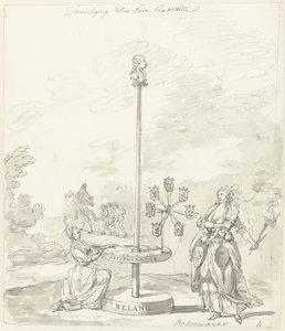 Ødeleggelsen av den gamle grunnloven, dekorasjon på smørmarkedet, 1795 Ødeleggelse av den gamle grunnloven / smørmarkedet (tittel på objekt) av Anonymous