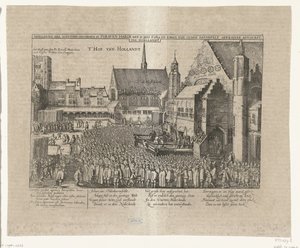 Halshuggingen av Johan van Oldenbarnevelt, 1619 Abbildung der Iustitien Geschehen in s'Graven Haege den 13. mai Ao 1619 an Iohan von Olden Barnefelt gewesener Advocaat van Hollandt (tittel på objekt) av Anonymous