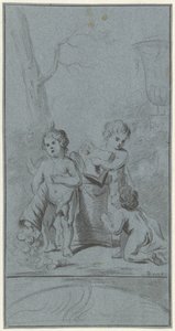 Tre putti ved et tre av Anonymous