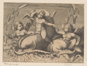 Tre putti med delfiner av Anonymous