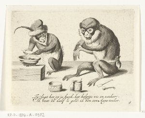 En ape lager en bandasje Ulike selskaper av menneskeliv presentert av aper (serietittel) Hva er det som ser meg i denne verden? / Det er Aape-spill, og ikke ellers (serietittel) av Anonymous