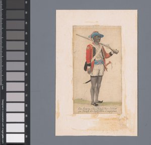En svart soldat i tjeneste for British East India Company Ein Seapoy, oder Ostindischer Soldat im Dienst der Englischen Compagnie (tittel på objekt) av Anonymous