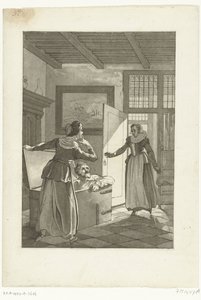 Elsje van Houweningen fanger Hugo de Groot i bokhyllen, 1621 av Anonymous