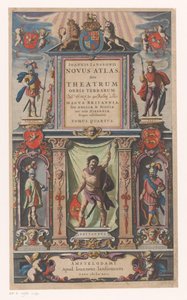 Fasade med personifiseringer av fem befolkningsgrupper Tittelside for: Johannes Janssonius, Novus atlas, Sive theatrum (...) Tomus quartus, 1646 av Anonymous
