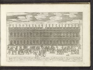 Fasade van de Biblioteca Marciana te Venetië Scènes uit het Venetiaanse leven (serietittel) Habiti d'Huomeni og venetianske kvinner med prosesjonen til Ser.ma Signoria og andre detaljer, f.eks. triumfer, fester og offentlige seremonier i den mest edle  av Anonymous