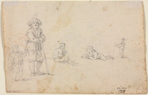 Fem figurstudier (verso) av Anonymous