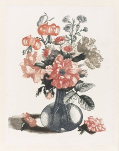 Fem trykk av blomster i glassvaser Glassvase med blomster, med en blomst til venstre og høyre av Anonymous