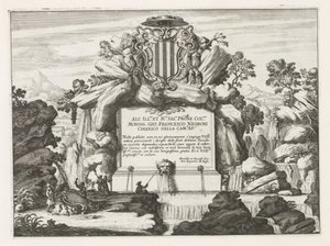 Fontene med dedikasjon til og våpenskjold av Giovanni Francesco Negroni Fontane delle ville di Frascati (serietittel) Fountains of Frascati (serietittel) av Anonymous