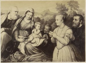 Fotoreproduksjon av (antagelig) et trykk av Den hellige familie og grunnleggere av Anonymous