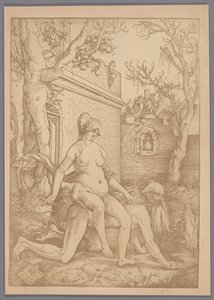 Fotoreproduksjon av tresnittet Aristoteles og Phyllis av Hans Baldung Grien av Anonymous