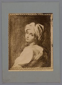 Fotoreproduksjon av et malt portrett av Beatrice Cenci av Guido Reni, i Galleria Barberini i Roma Beatrice Cenci di G. Reni - Gall. Barberini (tittel på objekt) Roma (serietittel på objekt) av Anonymous
