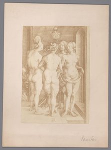 Fotoreproduksjon av en gravering av fire nakne kvinner av Albrecht Dürer av Anonymous