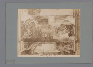 Fotoreproduksjon av fresken The Flood av Michelangelo i Det sixtinske kapell Roma. capp. sistina. Diluvio (tittel på objekt) av Anonymous