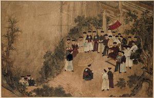 General Shi Lang med et selskap med dignitærer ved et vannhull ved sjøen The Wonders of Mazu (serietittel) av Anonymous