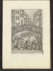Gevecht på en bruk te Venetië Scènes uit het Venetiaanse leven (serietittel) Vaner for menn og venetianske kvinner med prosesjonen til Ser. ma Signoria og andre detaljer, dvs. triumfer, festivaler og offentlige seremonier i den adelige byen Venezia (s) av Anonymous