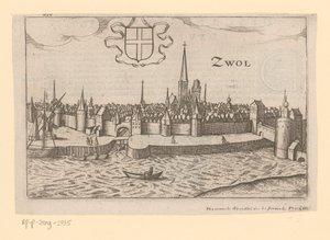 Utsikt over Zwolle fra den andre siden av Zwarte Water Zwol (tittel på objekt) av Anonymous