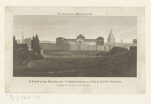Utsikt over Coldbath Fields-fengselet i London En utsikt over House of Correction i Cold Bath Fields (tittel på objekt) av Anonymous