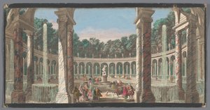 Utsikt over søylegangen i Versailles-hagen La Colonnade (tittel på objekt) av Anonymous