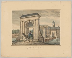 Utsikt over Leidsepoort i Amsterdam Leydsche Poort i Amsterdam (tittel på objekt) Ansiktene til de seks hovedportene til byen Amsterdam. 1st Cahier (serietittel) av Anonymous