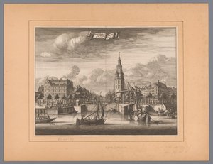 Utsikt over Montelbaanstoren i Amsterdam Montelbaanstoren og Water Keer (tittel på objekt) av Anonymous