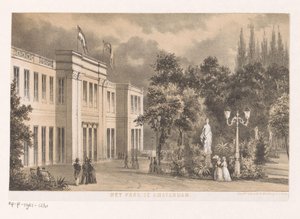 Utsikt over Parkzaal i Wertheimerparken Parken i Amsterdam 1852 (tittel på objekt) av Anonymous