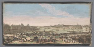 Utsikt over Pont Neuf over elven Seinen i Paris, med utsikt mot Pont Royal Autre vue Privé de Paris pris du miljø du Pont Neuf regardant vers le Pont Royal (tittel på objekt) av Anonymous