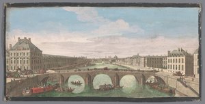 Utsikt over Pont Royal over elven Seinen i Paris, med utsikt mot Pont Neuf Vuë Privé de Paris, prize du Pont Royal regardant vers le Pont Neuf (tittel på objekt) av Anonymous