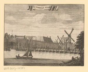 Utsikt over Weteringpoort i Amsterdam Werings Gate (tittel på objekt) av Anonymous