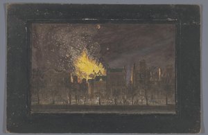 Utsikt over brannen i Schouwburg i Amsterdam 11. mai 1772 av Anonymous
