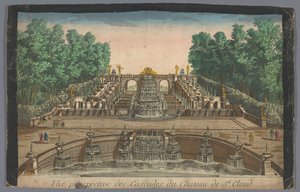 Utsikt over kaskadene i hagen til Château de Saint-Cloud Vue perspective des cascades du Chateau de St. Cloud (tittel på objekt) av Anonymous