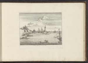 Utsikt over havnen med et fyrtårn og et palass i Napoli Le Mole, le Cinosura, et le Castell Novo, à Napoli (tittel på objekt) Palasser og monumenter i Venezia, Livorno, Napoli og Roma (serietittel) av Anonymous