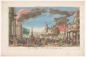 Utsikt over fangsten og plyndringen av Bergen op Zoom av franskmennene i 1747 Pillage de Bergopzom (tittel på objekt) av Anonymous