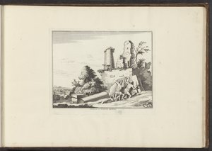 Utsikt over ruinen av graven til Horatii og Curatii i Roma Horatiorum et Curatiorum Sepulchrum (tittel på objekt) Palasser og monumenter i Venezia, Livorno, Napoli og Roma (serietittel) av Anonymous