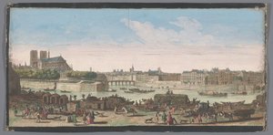 Visning av byen Paris sett fra Quai de Miramion En annen spesiell utsikt over Paris, fra Nôtre Dame til Pont de la Tournelle (tittel på objekt) av Anonymous