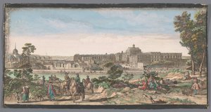Utsikt over byen og slottet i Versailles Utsikt over Chateau og en del av byen Versailles (tittel på objekt) av Anonymous