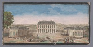 Utsikt over forsiden av Chateau de Belle-Vue i Meudon Vüe ​​​​du Chateau de Belle-Vüe prize du coté de la cour (tittel på objekt) av Anonymous